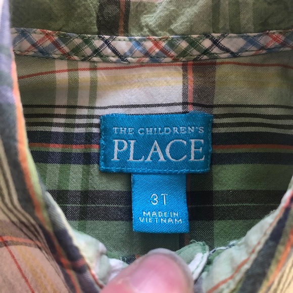 Children's Place Plaid Poplin Button Down Short Sleeve Shirt - Picture 5 of 6